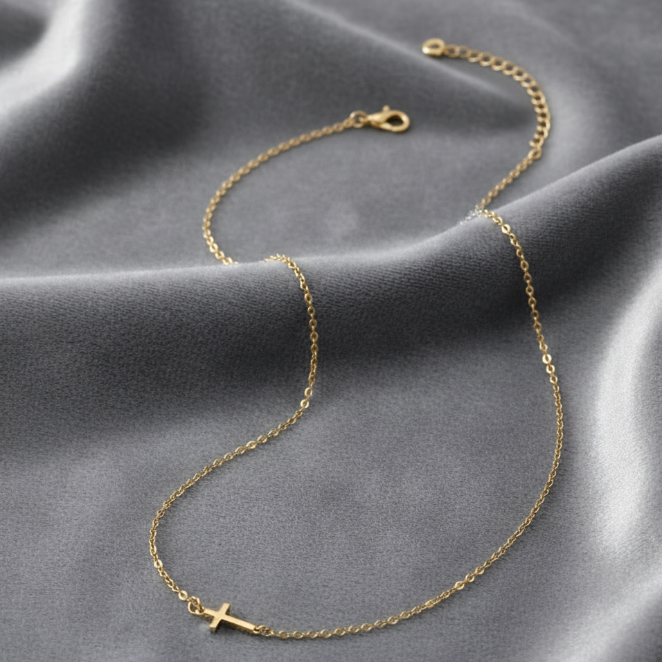 Delicate Sideways Cross Necklace – Gold or Silver