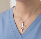 Rose Gold & Silver Stethoscope Cross Pendant Necklace