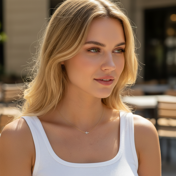 Delicate Sideways Cross Necklace – Gold or Silver