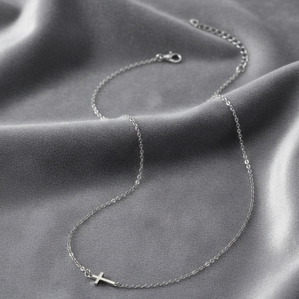 Delicate Sideways Cross Necklace – Gold or Silver