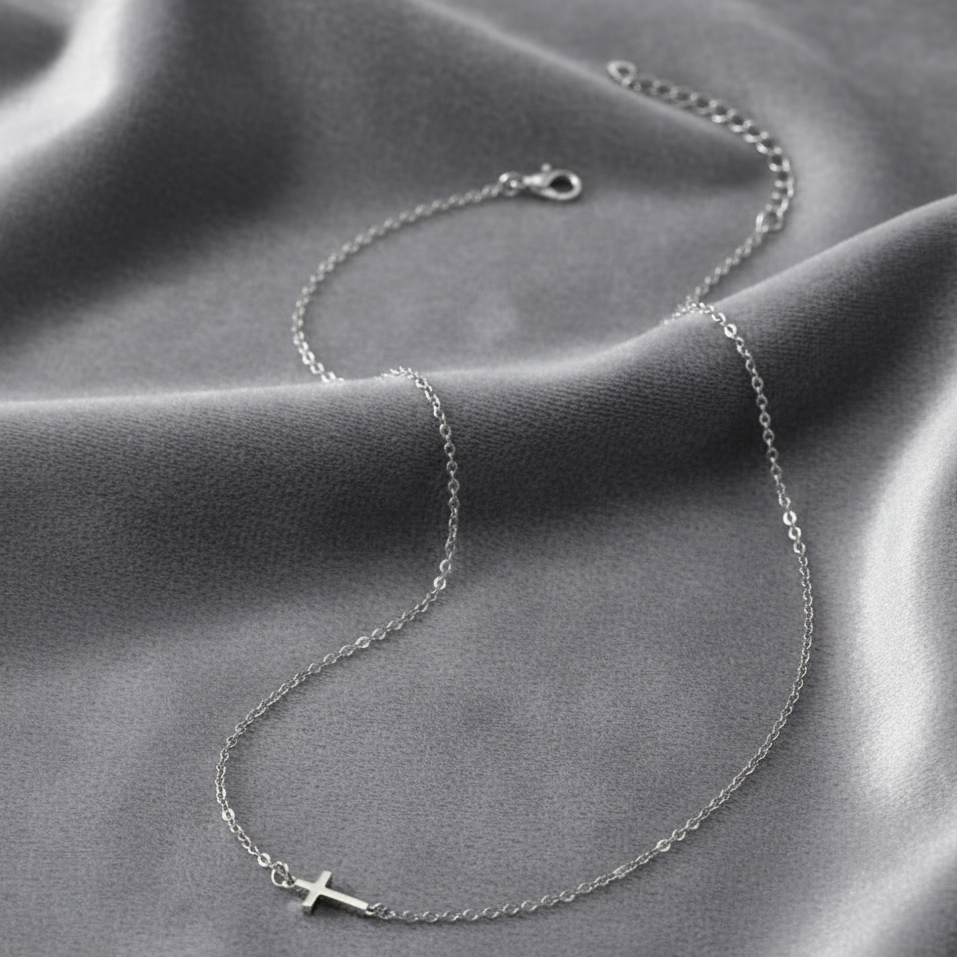 Delicate Sideways Cross Necklace – Gold or Silver