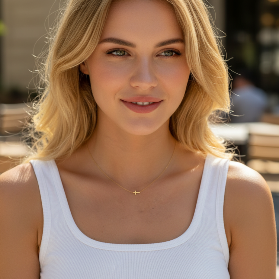 Delicate Sideways Cross Necklace – Gold or Silver